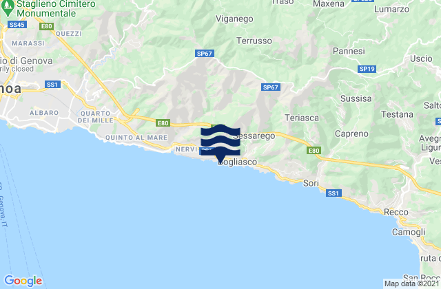Mappa delle Getijden in Provincia di Genova, Italy
