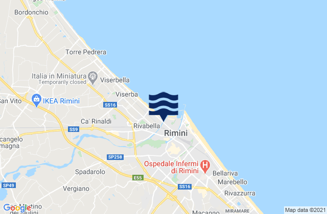 Mappa delle Getijden in Provincia di Rimini, Italy