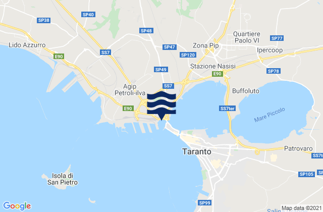 Mappa delle Getijden in Provincia di Taranto, Italy