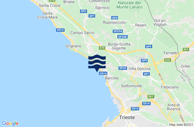 Mappa delle Getijden in Provincia di Trieste, Italy