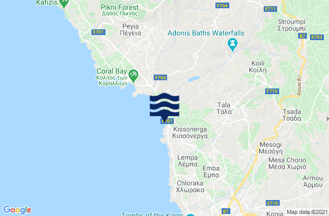 Mappa delle Getijden in Psathí, Cyprus