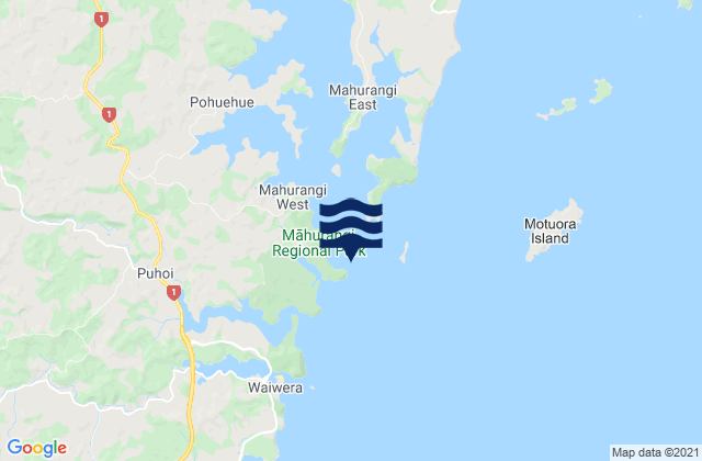 Mappa delle Getijden in Pudding Island, New Zealand