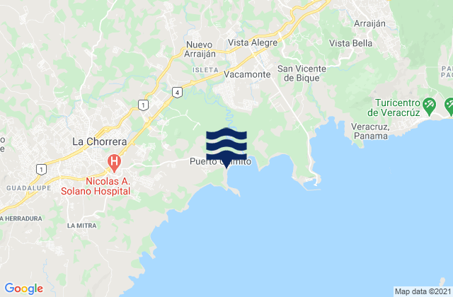Mappa delle Getijden in Puerto Caimito, Panama