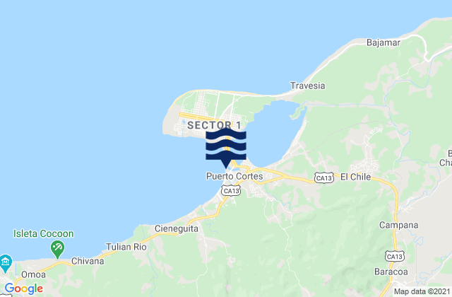 Mappa delle Getijden in Puerto Cortez, Honduras