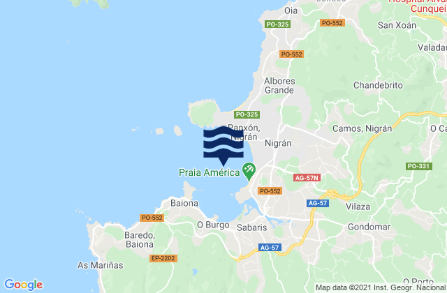 Mappa delle Getijden in Puerto de Bayona, Portugal