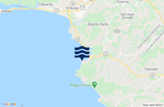 Mappa delle Getijden in Puerto de Caldera, Costa Rica