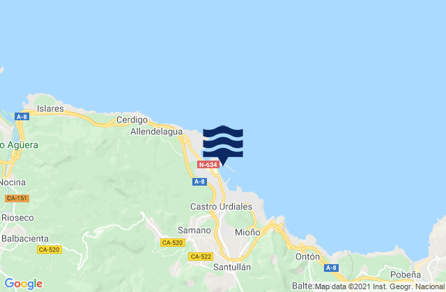 Mappa delle Getijden in Puerto de Castro Urdiales, Spain
