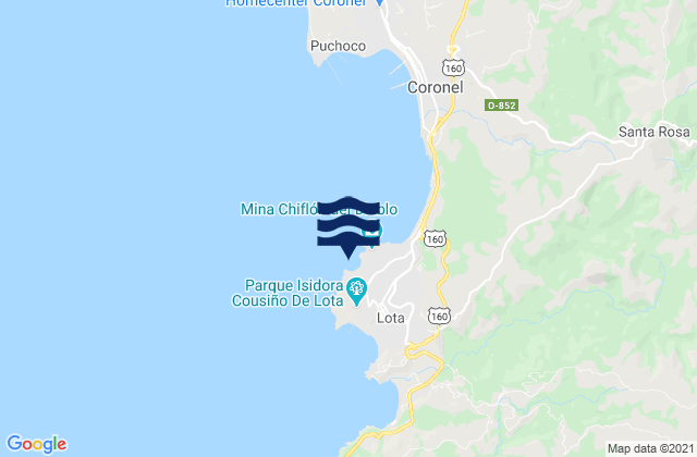 Mappa delle Getijden in Puerto de Lota, Chile