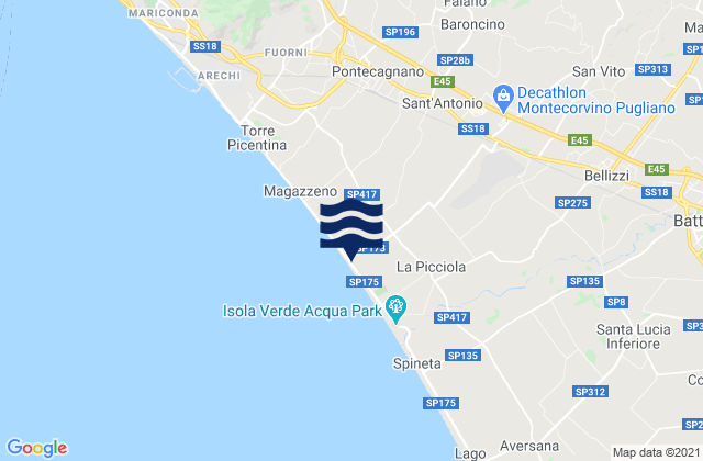 Mappa delle Getijden in Pugliano, Italy