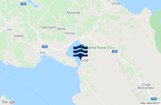 Mappa delle Getijden in Punat, Croatia