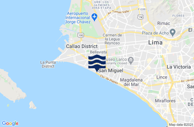 Mappa delle Getijden in Punta Gaviotas, Peru