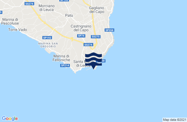 Mappa delle Getijden in Punta Mèliso, Italy