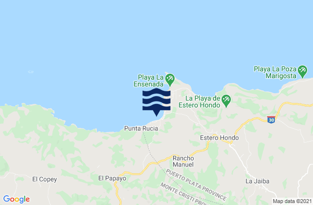 Mappa delle Getijden in Punta Paraiso, Dominican Republic