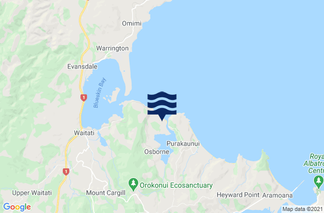 Mappa delle Getijden in Purakaunui Inlet, New Zealand
