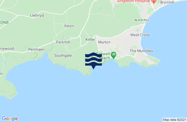 Mappa delle Getijden in Pwlldu Bay Beach, United Kingdom