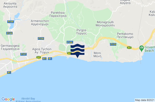 Mappa delle Getijden in Pyrgos, Cyprus