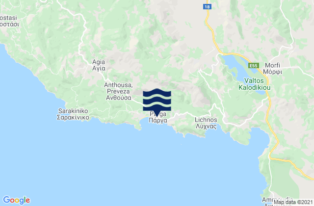 Mappa delle Getijden in Párga, Greece