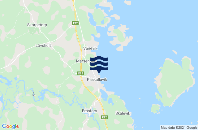 Mappa delle Getijden in Påskallavik, Sweden