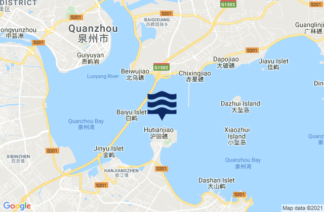Mappa delle Getijden in Quanzhou Wan, China