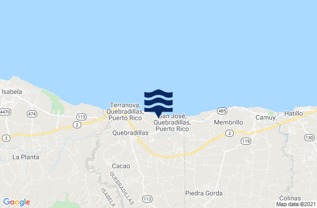 Mappa delle Getijden in Quebradillas Municipio, Puerto Rico
