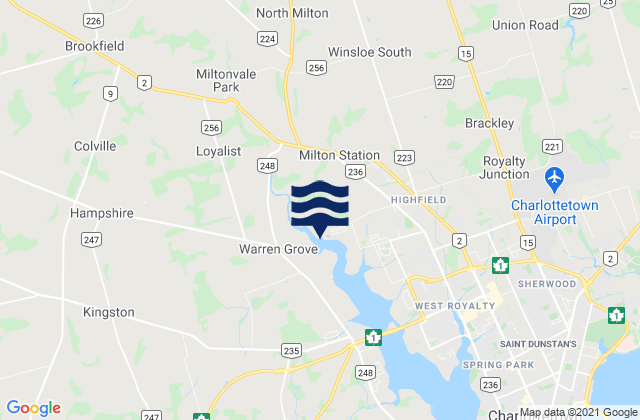 Mappa delle Getijden in Queens County, Canada