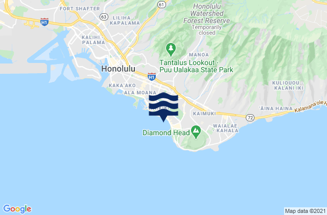 Mappa delle Getijden in Queens/Canoes (Waikiki), United States