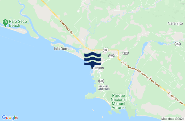 Mappa delle Getijden in Quepos, Costa Rica