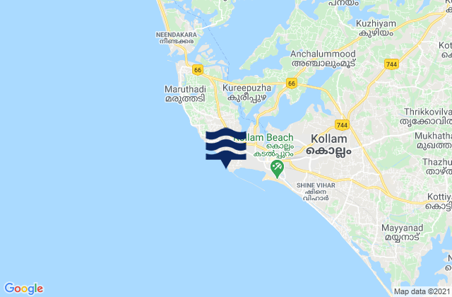 Mappa delle Getijden in Quilon, India