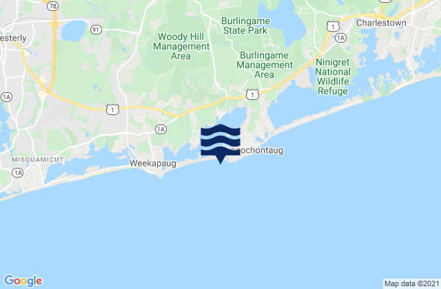 Mappa delle Getijden in Quonochontaug Beach, United States