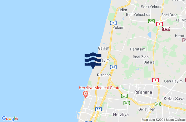 Mappa delle Getijden in Ra'anana, Israel