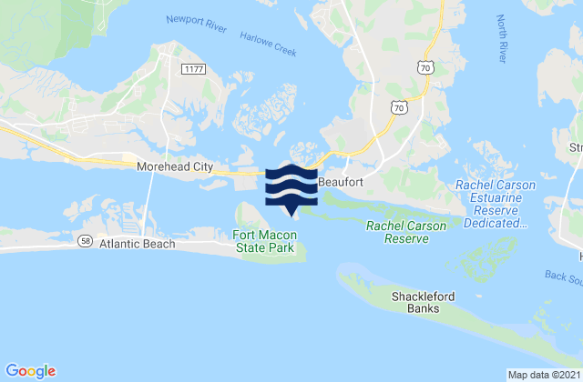 Mappa delle Getijden in Radio Island E of, United States
