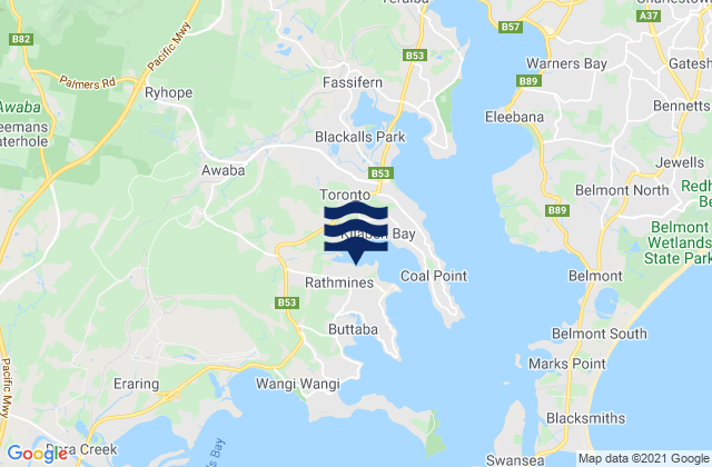 Mappa delle Getijden in Rathmines, Australia