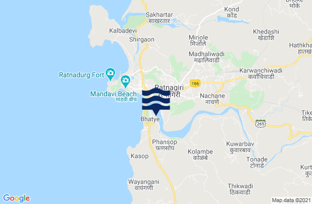 Mappa delle Getijden in Ratnagiri Bay, India