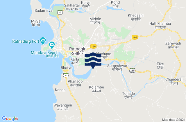 Mappa delle Getijden in Ratnagiri, India