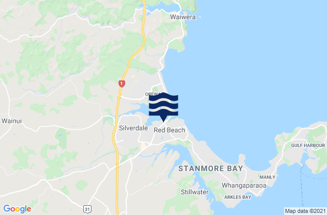Mappa delle Getijden in Red Beach Auckland, New Zealand