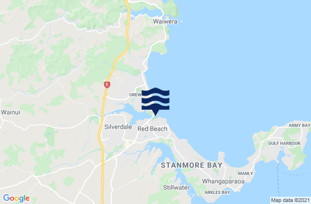 Mappa delle Getijden in Red Beach, New Zealand