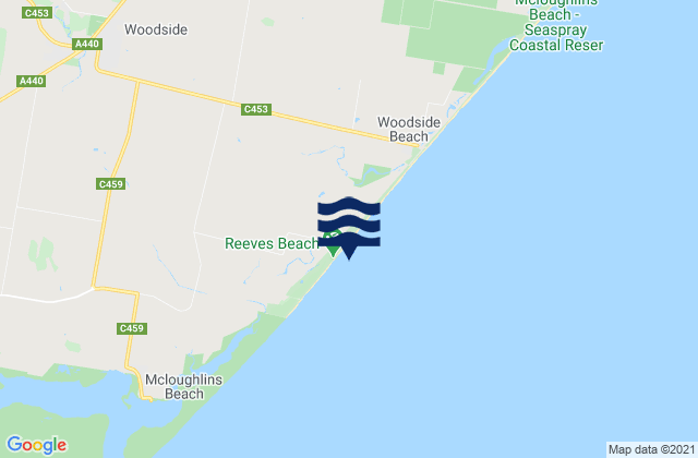 Mappa delle Getijden in Reeves Beach, Australia