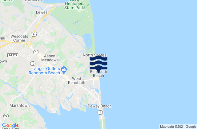 Mappa delle Getijden in Rehoboth Beach, United States