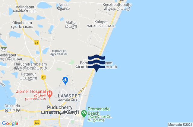Mappa delle Getijden in Repos Beach (Pondicherry), India