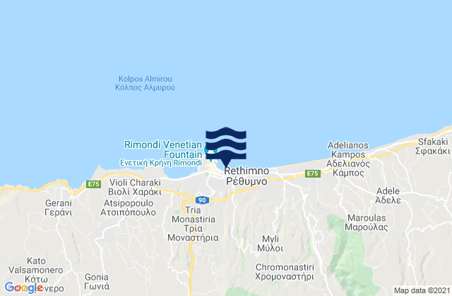 Mappa delle Getijden in Rethymno, Greece