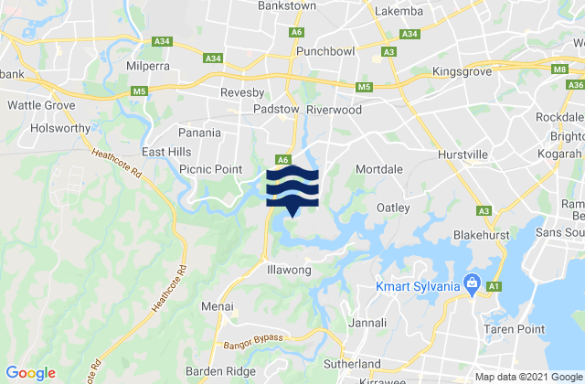 Mappa delle Getijden in Revesby, Australia