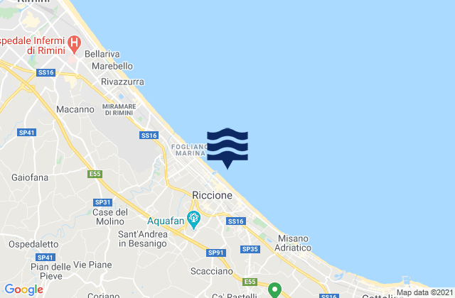 Mappa delle Getijden in Riccione, Italy