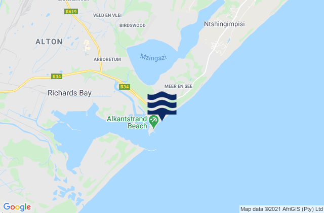 Mappa delle Getijden in Richards Bay South Pier, South Africa