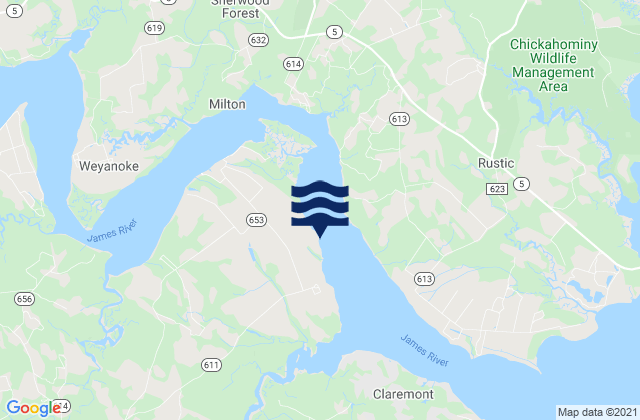 Mappa delle Getijden in Richmond River Locks (James River), United States