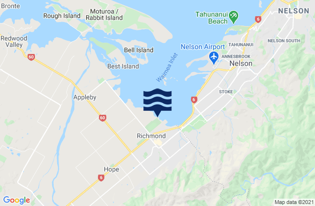 Mappa delle Getijden in Richmond, New Zealand