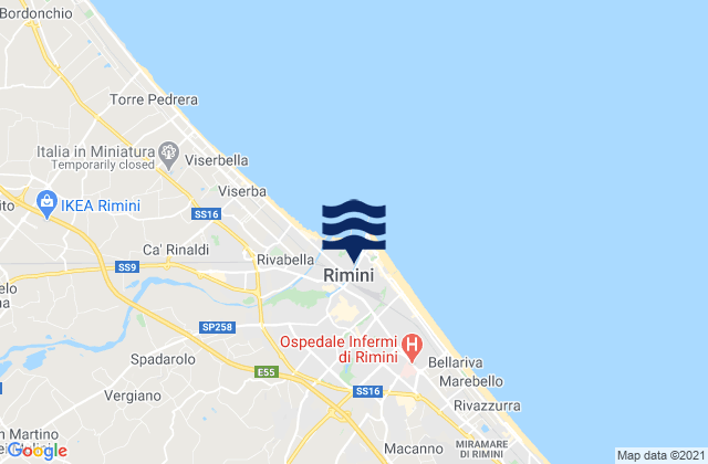 Mappa delle Getijden in Rimini, Italy