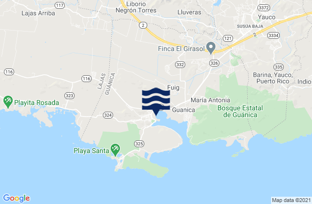 Mappa delle Getijden in Rincón Barrio, Puerto Rico