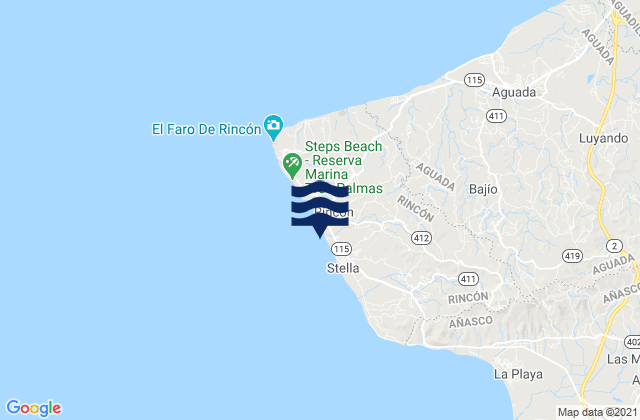 Mappa delle Getijden in Rincón Municipio, Puerto Rico