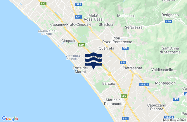 Mappa delle Getijden in Ripa-Pozzi-Querceta-Ponterosso, Italy