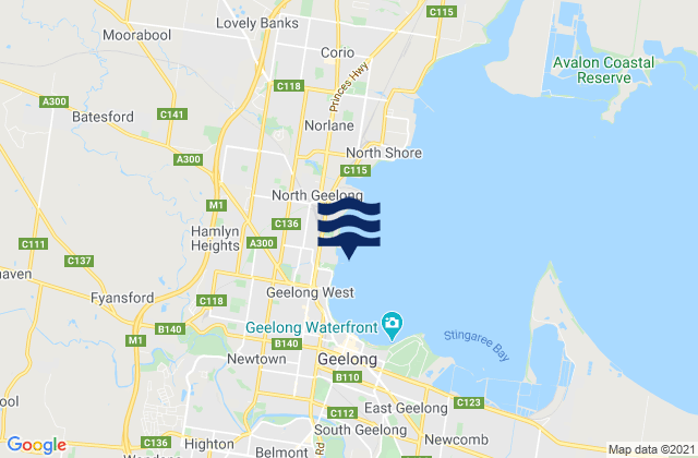 Mappa delle Getijden in Rippleside Pier, Australia